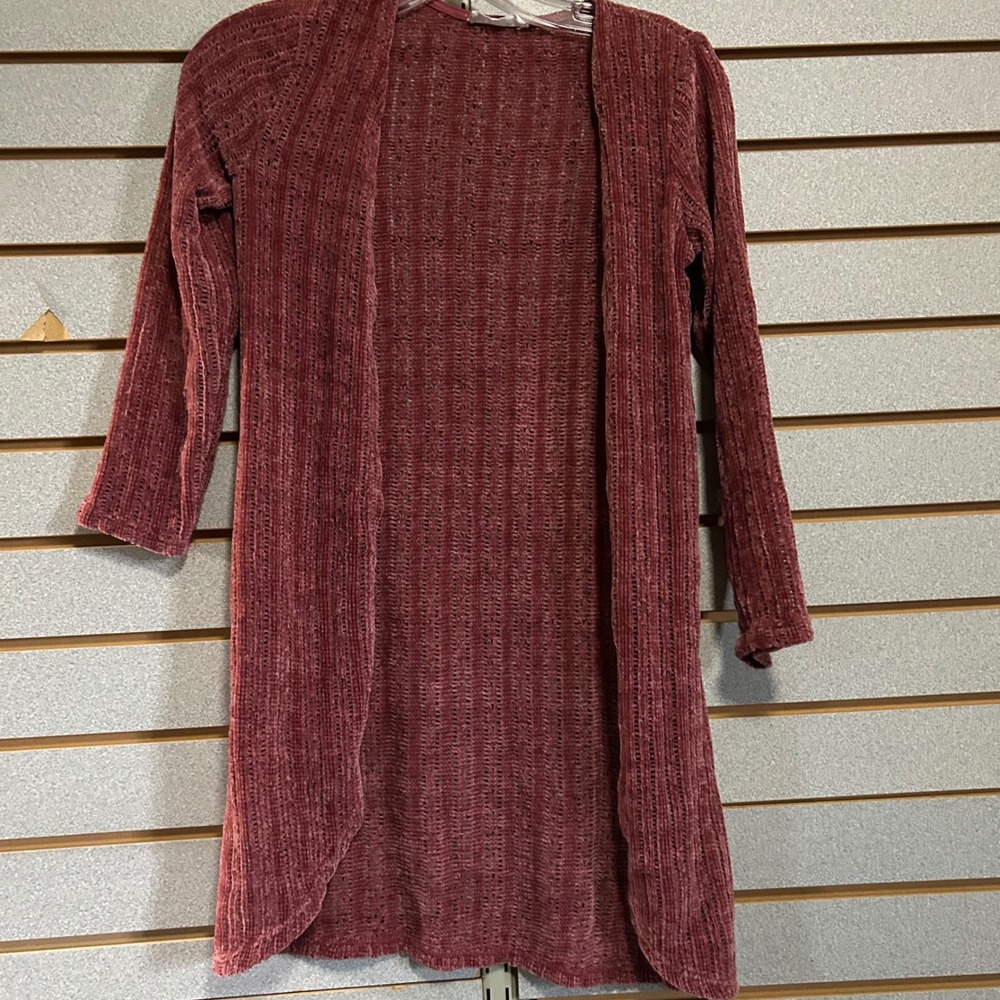Knit Works Open-Front Cardigan Burgundy Girls Knit Lightweight Dressy 10/12